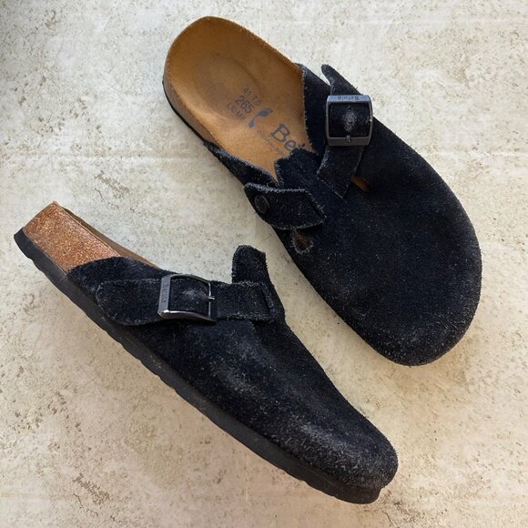 Birkenstock Boston Black Suede Clogs Size Women 10 Men 8 Adjustable Strap - Picture 10 of 10